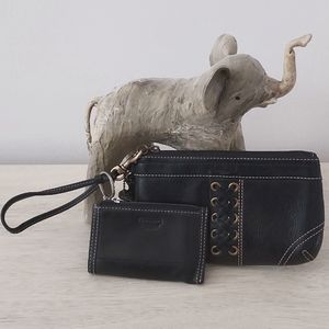 Coach Black Pebbled Leather Wristlet & Coin Purse